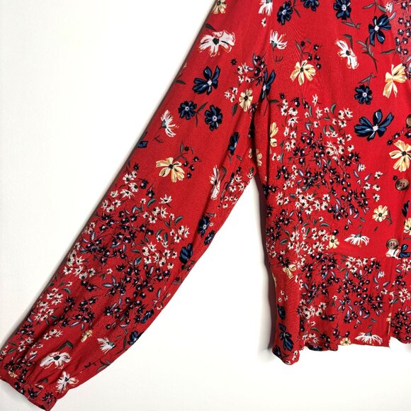 H&M Floral Long Sleeve Button Front Peplum Blouse, Size 8 - Picture 2 of 9